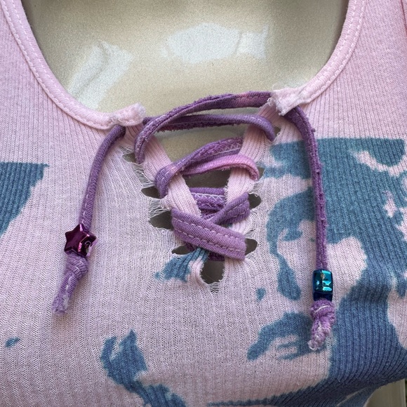 BLONDIE inspired 80s singer distressed rocking ribbed graffiti soft tank top S - Picture 11 of 17